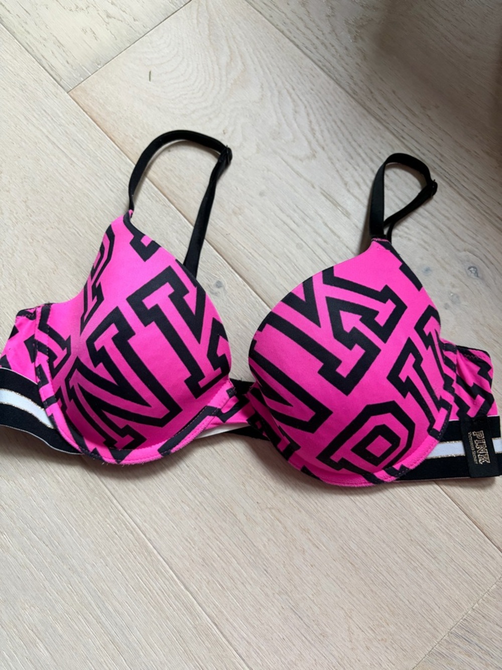 PINK Hot Pink Logo Print Push-Up Bra